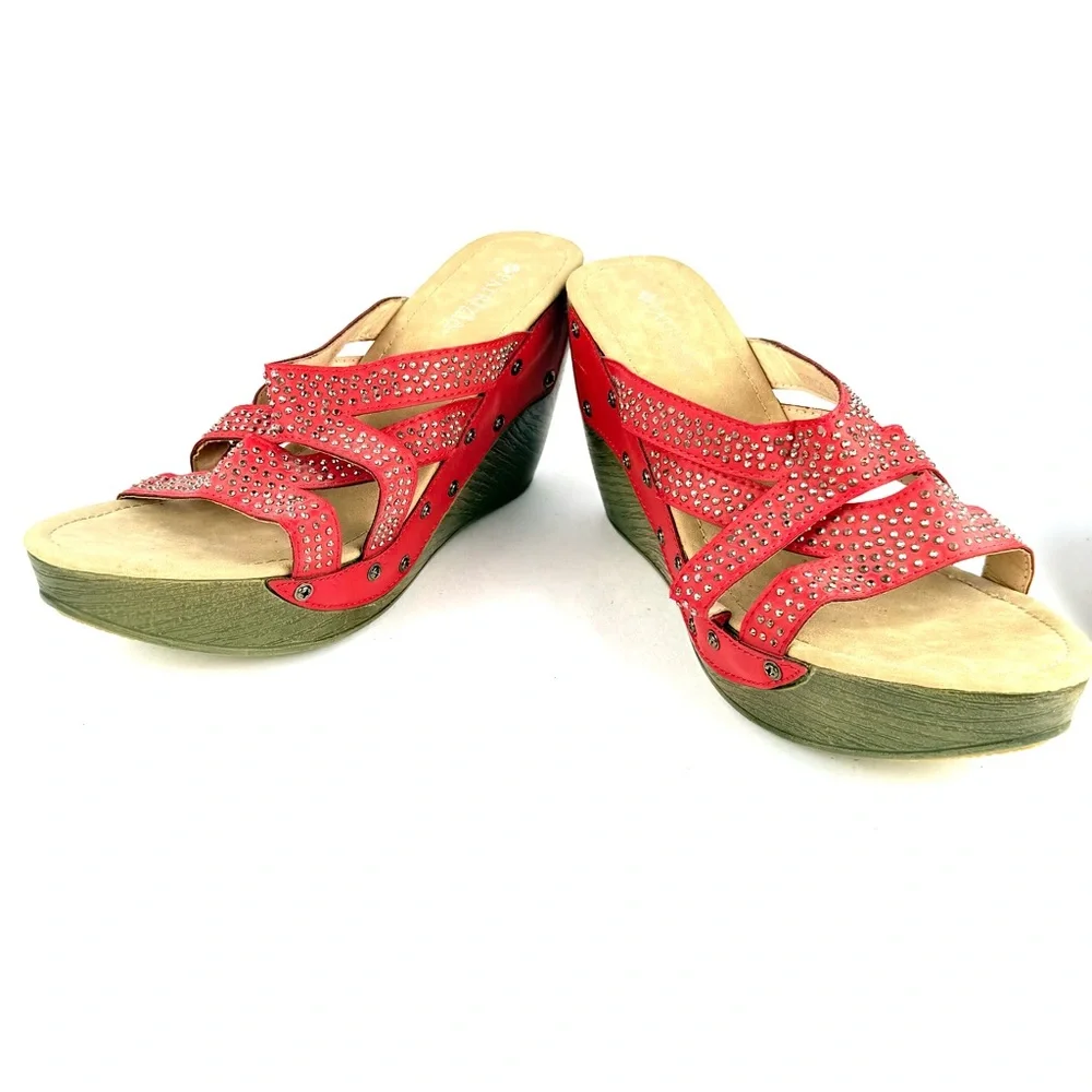 PATRIZIA by Spring Step ARISTOCRAT Studded Red Wedge Slide Sandals ~ Size 41 - Picture 6 of 13